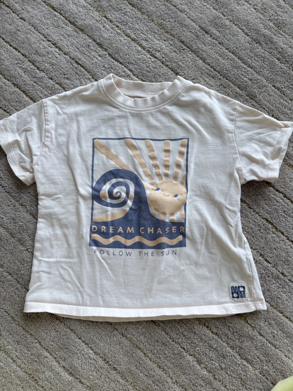 next White Kids Tee with Beige & Navy Sun Wave Graphic